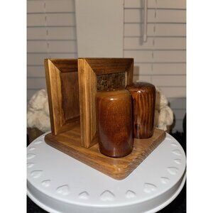 Vintage MCM Pine & Bamboo Napkin & Salt & Pepper Shakers‎
